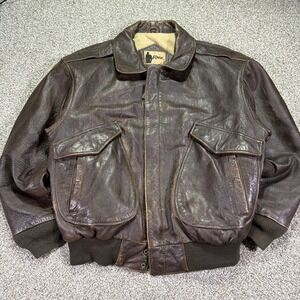 Vintage Aged Brown Leather Flight Bomber Jacket Rage 90s Size Large Essentials